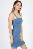 Denim Wash Smocked Mini Dress