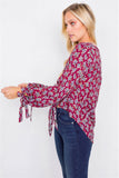 Burgundy High-low Center Tie Scoop Neck Blouse