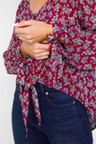 Burgundy High-low Center Tie Scoop Neck Blouse