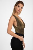 Glitter Deep V Neck Bodysuit