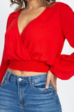 Smocked Hem Wrap Crop Top