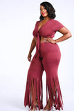 Tie Front Top & Fringe Hem Pants Set