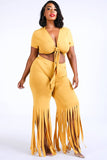 Tie Front Top & Fringe Hem Pants Set