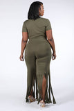 Tie Front Top & Fringe Hem Pants Set