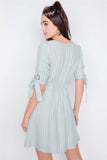 Stripe Casual Office Chic 3/4 Bow Sleeve Mini Dress