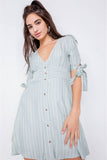 Stripe Casual Office Chic 3/4 Bow Sleeve Mini Dress