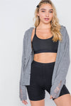 Knit Distressed Hooded Button-front Sweater