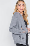 Knit Distressed Hooded Button-front Sweater