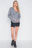 Knit Distressed Hooded Button-front Sweater