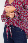 Burgundy High-low Center Tie Scoop Neck Blouse