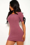 Solid, Wide Rib Knit, Scoop Neckline, Short Sleeves Dress
