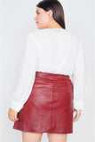 Plus Size Cherry Slit Silver Grommet Mini Leather Skirt