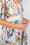 Ivory Rose & Blue Floral Print High-low Kimono Cover-up
