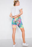 Neon Multi Tie Dye Mesh Sheer High-waist Biker Shorts