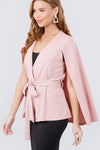 Open Peaked Front W/belt Detail Cape Jacket