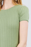 Short Sleeve W/lace Trim Detail Crew Neck Pointelle Knit Top