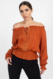 Off Shoulder Embroidered Shirt