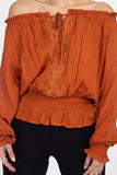 Off Shoulder Embroidered Shirt