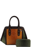 2in1 Two Tone Croco Pattern Satchel With Matching Wallet