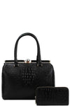 Stylish Croco Pattern Structured Doctor Bag With Matching Wallet
