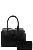 Stylish Croco Pattern Structured Doctor Bag With Matching Wallet