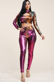 Ombre Foil Venecia Long Sleeve Mock Neck Cropped Top And Leggings Two Piece Set