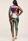 Ombre Foil Venecia Long Sleeve Mock Neck Cropped Top And Leggings Two Piece Set
