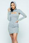 Brushed Hacci Side Piping Detail Hoodie And Tank Top Dress Set