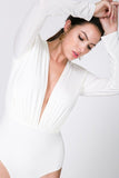 Power Shoulder Deep V Long Sleeve Bodysuit