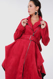 Faux Suede Coat with Waist Belt