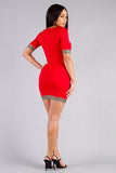 Sexy Short Sleeve Trim Detail Mini Dress